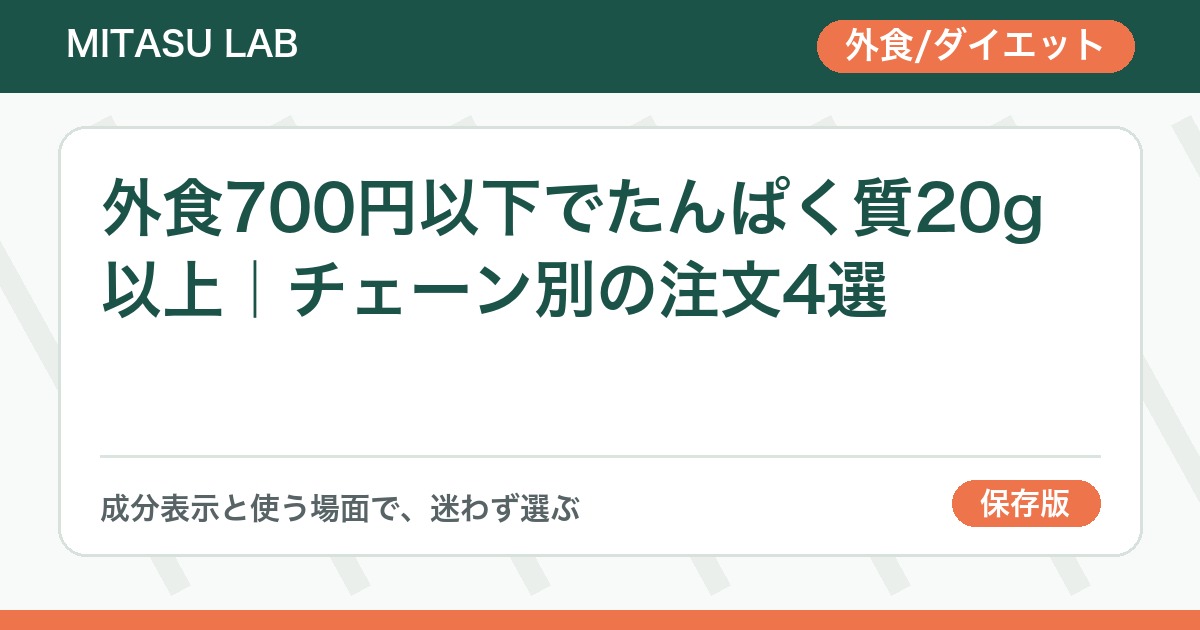 外食700円以下でたんぱく質20g以上｜チェーン別の注文4選